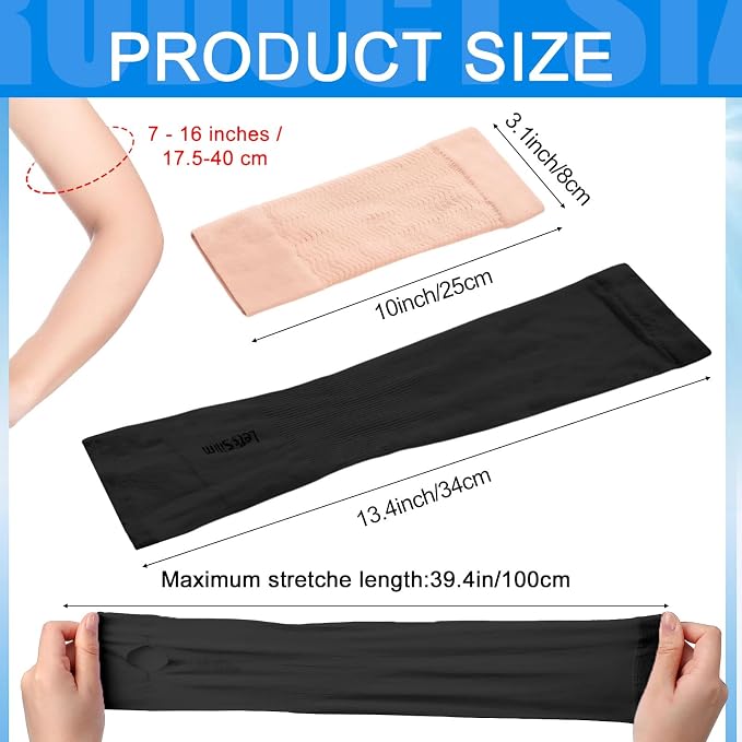 SATINIOR 8 Pairs Sun Protection Cooling Arm Sleeves Upper Compression Sleeve Plus Size Slimming Arm Shaper Wrap for Women