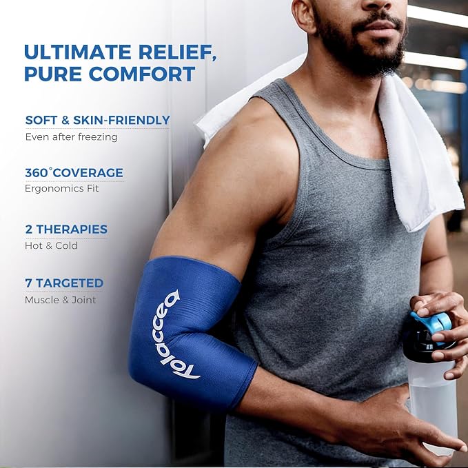 Tolaccea Hot & Cold Therapy Flexible Ice Packs Cold Therapy Compression Sleeve Reusable Gel Pack for Injury Cold Wrap for Knee Calf Elbow (Large (Pack of 1), Blue)