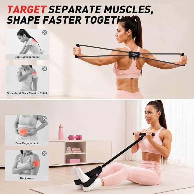 Resistance Bands with Handles Set, Leg/Core/ABS/Arm/Back/Hips Workout Equipment for Women, Portable Pedal Resistance Band & Figure 8 Resistance Bands, Exercise Bands for Pilates Yoga Stretching