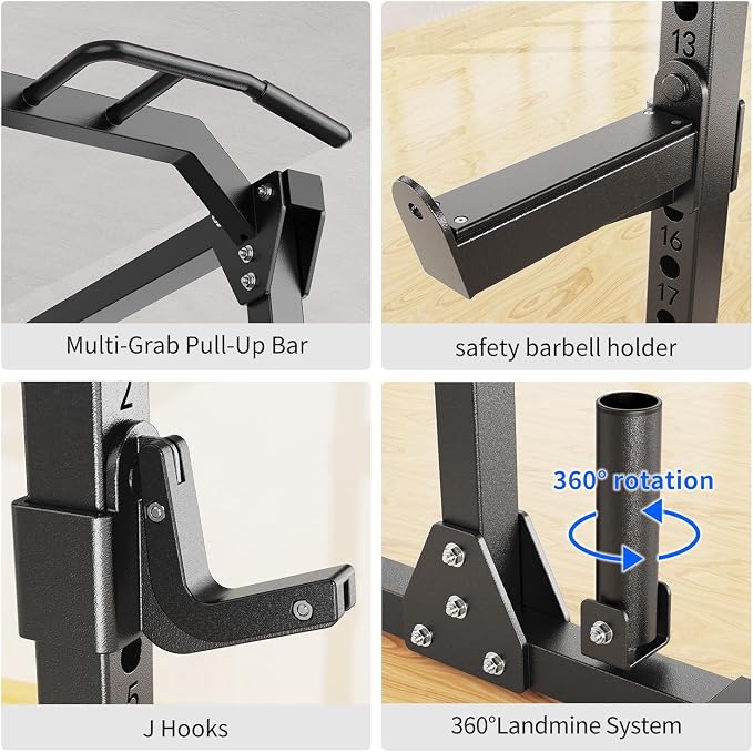 Power Rack Power Cage Multi-Function Squat Rack with Cable Crossover System Selectable More Training Attachment Power Rack for Garage & Home Gym