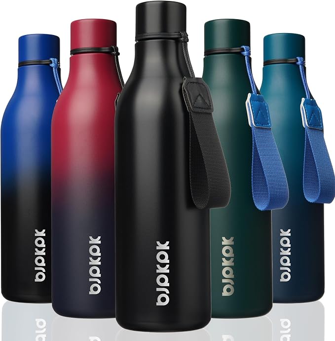 BJPKPK 25oz Insulated Water Bottle, Stainless Steel Bottle with Carry Strap | Keep Cold & Hot Vacuum Insulation, Leak-Proof BPA-Free Design, Slim Bottle Fits Most Cup Holders for Gym, Office & Travel