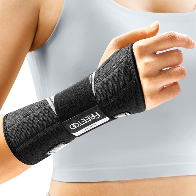FREETOO Carpal Tunnel Wrist Brace Night Support.Black,Right Hand,L/XL | Wrist Splint,Hand Brace,Tendonitis,Sprain,Arthritis;Sleeping,Work,Type;Breathable,Adjustable;Metal Plate,One-Step Wear
