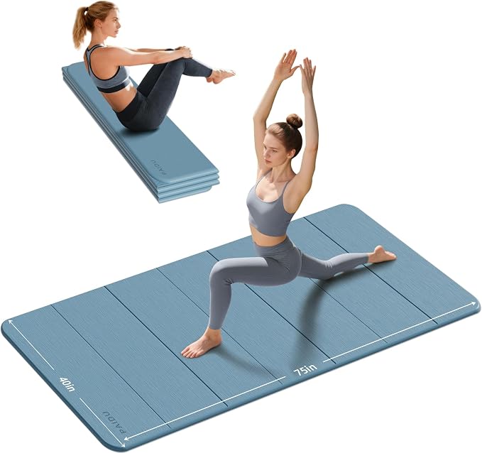 PAIDU Foldable Yoga Mat (10MM) 75‘’x40‘“ Quick Fold，Easy Storage | TPE Non-Slip Design, Ea Extra Long/Wide for Indoor Yoga, Pilates and Outdoor Travel Workouts