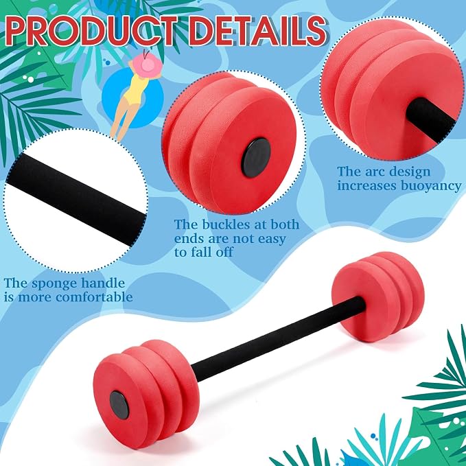 Soulchen Long Aquatic Exercise Dumbbells Pool Exercise Foam Water Weights Dumbbell Aquatic Pool Barbells with High Density EVA Foam for Swim Water Aerobics Workouts Loss