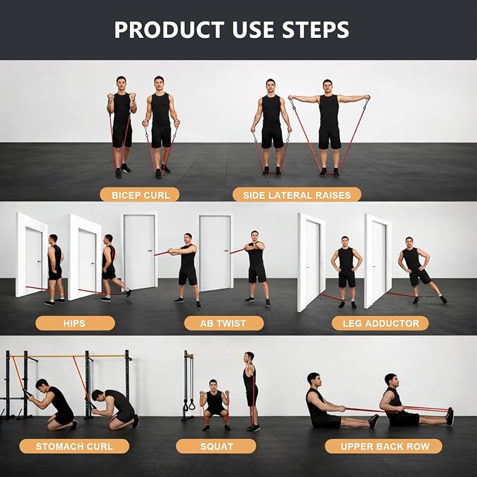 VEICK 10-150LBS Resistance Bands with Handles, Ankle Straps, Door Anchor | Accredited Lab Certified, 100% Natural Latex, Versatile for Yoga, Pilates, Strength, Home Gym