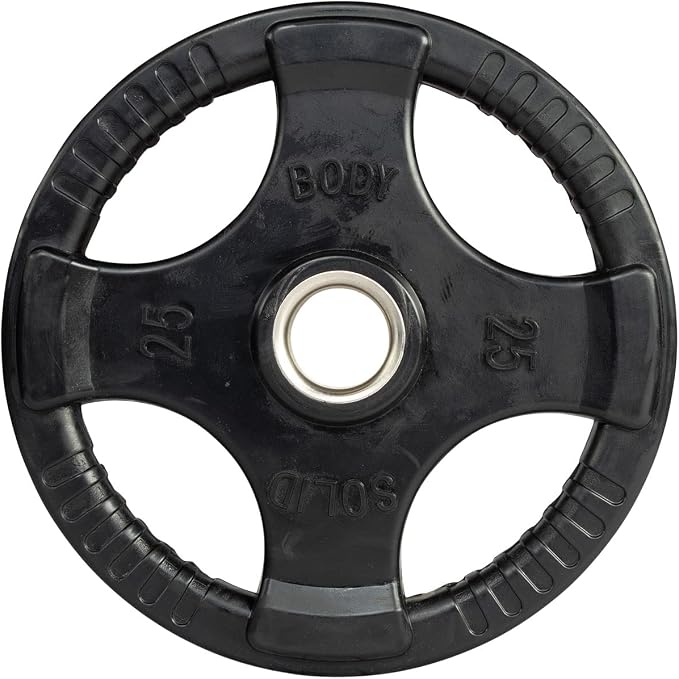 Body-Solid Rubber Coated Olympic Weight Plate (1), with Anti-Slip Grip - Perfect for Strength Training, Home Gym, and Barbell Workouts