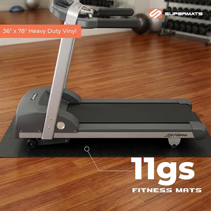 SuperMats Heavy Duty Equipment Mat 11GS Made in U.S.A. for Large Treadmills Ellipticals Rowers Rowing Machines Recumbent Bikes and Exercise Equipment (3-Feet x 6.5-Feet) (36 in x 78 in) (91.44 cm x 198.12 cm) , Black | 36" × 78" – Fits large treadmills...