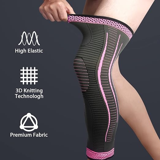 2 Pack Full Leg Compression Sleeves, Long Knee Brace Support for ACL,PCL, Meniscus Tear, Arthritis, Tendinitis,Men And Women (Rose Red, X-Large)