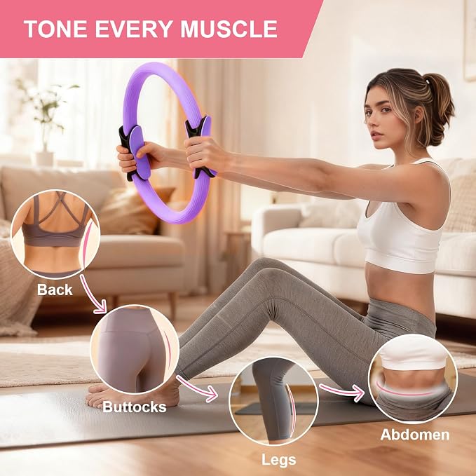 Home Pilates Kit for Women - 14 Pcs Pilates Equipment Set with Pilates Ring and Ball, 5 Resistance Bands Etc Accessories for Beginners Home Workouts - Includes Workout Guide