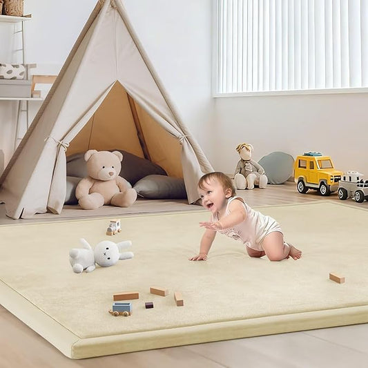 Baby Play Mat for Floor Nursery Rug Muscle Mat Area Rug Playroom Rug 59"x79" Playpen Mat Elastic Foam 1.3" Thick Crawling Mat for Babies,Toddlers, Infants, Kids,Light Beige
