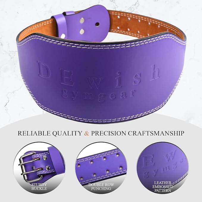 Leather Gym Fitness Belt, 4" & 6" Padded Lumbar Back Support, 10 Adjustable Holes for Weightlifting Powerlifting Bodybuilding Deadlift Squat Workout Strength Training
