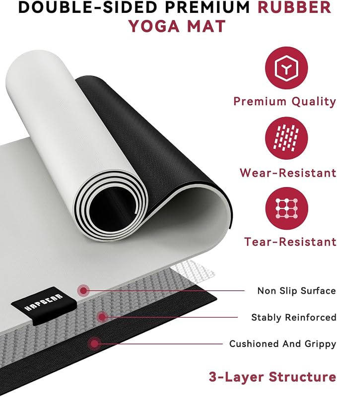 HAPBEAR Large Yoga Mat - 72"×30" Double-Sided Rubber Exercise & Workout Mat - Non-Slip Textured Surface - 5mm Thick Cushioned for Joints - Shock-Absorbing & Durable for Fitness (Yoga, Pilates) - Bonus Oxford Bag Included