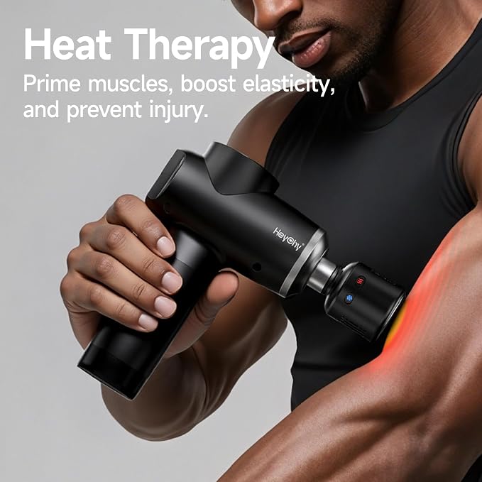 HEYCHY Massage Gun Deep Tissue with Heat and Cold, HSA Eligible12mm Amplitude Muscle Massager for Athletes, Men Women Back Neck Shoulder Recovery, Quite for Home Gym, FSA