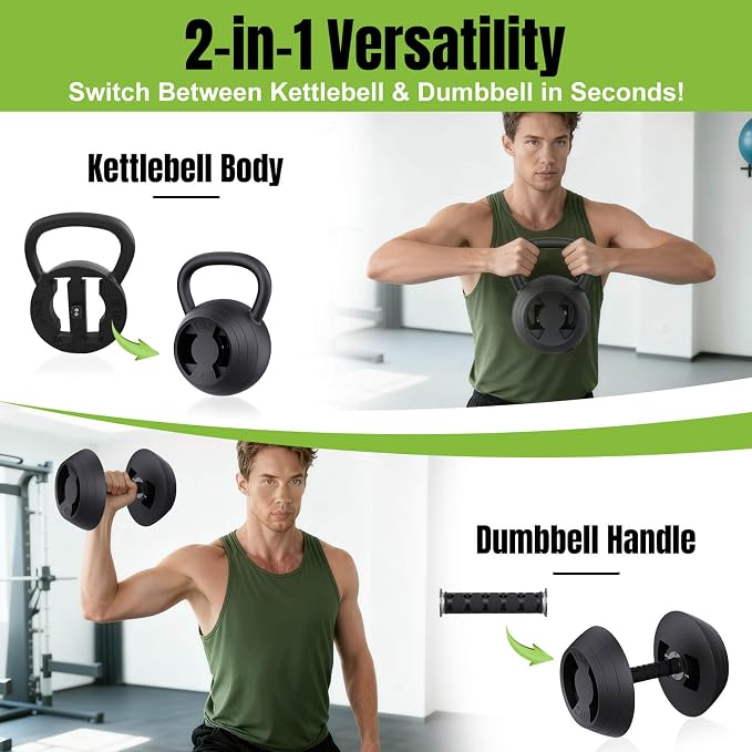 Hezeyferg 2-in-1 Adjustable Kettlebell for Home Gym Strength Training | 15-45 LB Kettlebells Weight Set, 4.8-30 LB Dumbbell Weights, with Wide Grip, for Men/Women Full Body Exercise