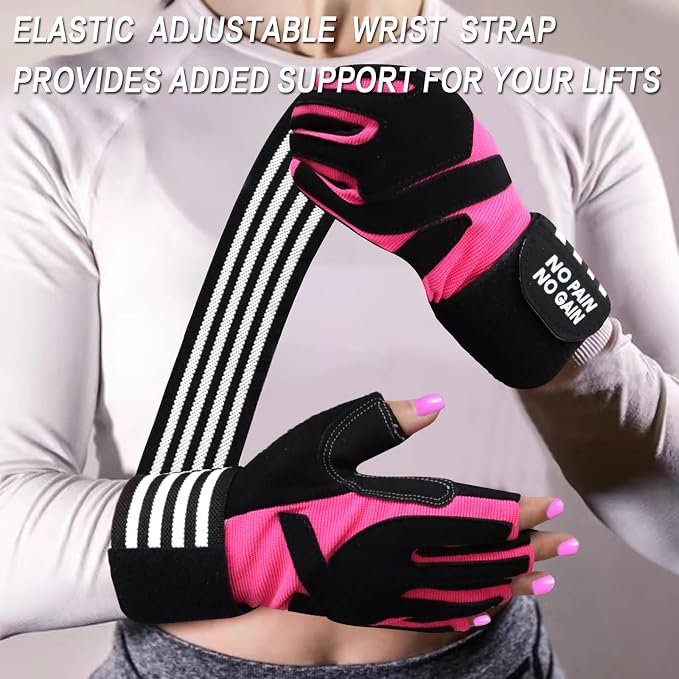 Weight Lifting Gloves for Women Gym Workout with Wrist Support,Padded Half Finger Gloves for Fitness Exercise
