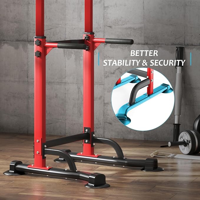 DlandHome Power Tower Pull Up Bar Dip Station,Adjustable Height Dip Stand | Multi-Function Fitness Equipment for Strength Training Home Gym,Stable Steel Frame for Pull Ups Dips Push Ups,Supports 330LBS