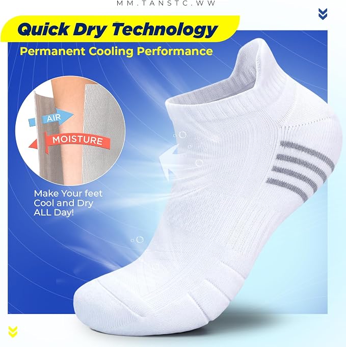 TANSTC Athletic Running Ankle Socks for Men Women, Cushioned Low Cut Sport Tab Socks, 6 Pack