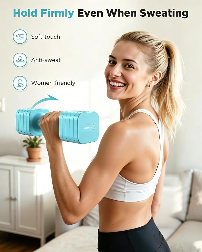 FEIERDUN DB3 5-in-1 Adjustable Dumbbell Set, 6LB/10LB Pair Adjustable Weights for Women at Home, Dual Locking Stable Hand Weights with TPU Soft Handle, Home Gym, Rehab, Pilates, Yoga, Strength Training