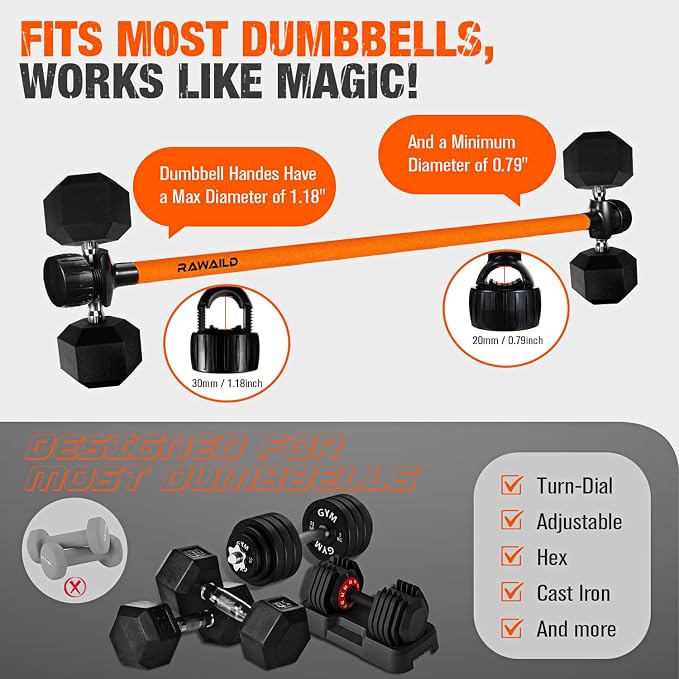 Dumbbell Converter, Convert Dumbbells to Barbell Set, Weight Bar for Bench Presses, Squats, Hip Thrust, Deadlifts, Home Weightlifting and Strength Training, Versatile Home Gym Equipment