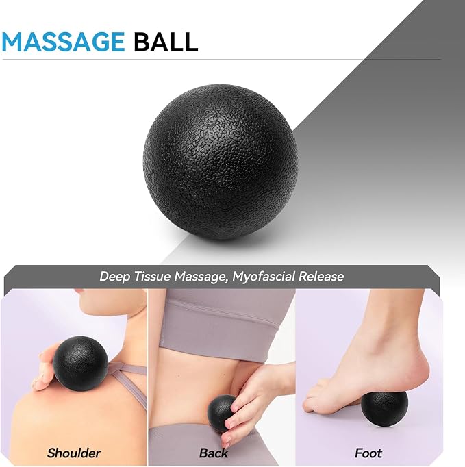 5 in 1 Foam Roller Set, High Density Patented Exercise Roller | Deep Tissue Massage Roller Stick, Massage Ball, Resistance Band for Pilates, Yoga, Whole Body Fitness Exercise, Black