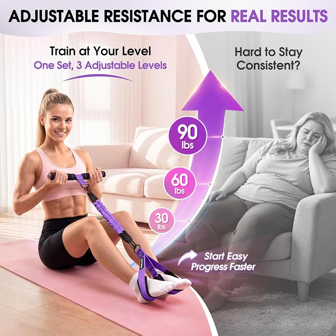 Upgraded Multifunction Pedal Resistance Band with Handle, Adjustable Foot Pedal Resistance Bands for Core, Arm, Legs, Body Strength, Portable Home Gym Workout Equipment for Men & Women