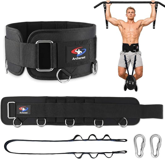 5 D-Rings Dip Belt with 30.7" Adjustable Nylon Strap for Pull Up | Weight Lifting weighted Gym Belts with Structured Back Supportfor Squat, Powerlifting & Deadlift