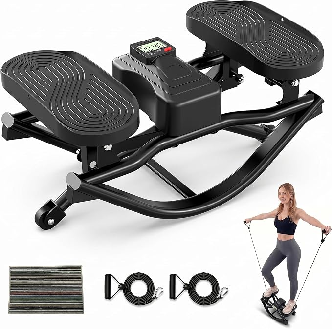 Rocking Stepper Side to Side for Exercise at Home, Low-Impact Rock Stepper Machine with Resistance Bands & Digital Display, Anti-Slip Pedals, Full Body Home Workout, 330 LBS Capacity (Black)