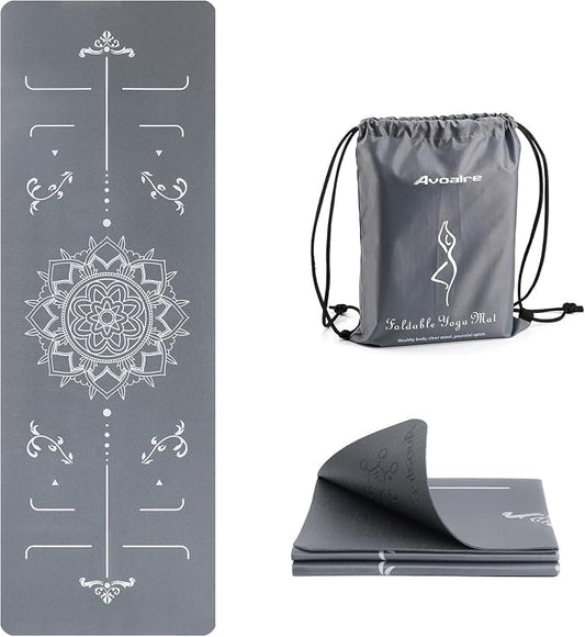 Avoalre Yoga Mat Foldable - Textured Non Slip Exercise Mat -Travel Lightweight Hot Yoga Mat with Carry Bag for Pilates & Home Workouts (72" L x 32" W x 3mm Thick)