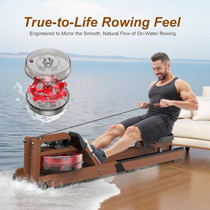 Water Rowing Machine for Home, Rower Machine 400LBS Weight Capacity with Dedicated Monitor & Comfortable Seat, Bluetooth APP