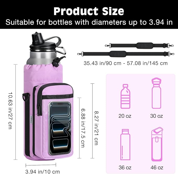 MoKo Magnetic Gym Bag, Magnetic Water Bottle Holder with Clear Phone Pouch, Built-in 4 Magnets Fitness Bag for Men and Women Compatible with Most Water Bottles, Gym Accessories Gifts, Purple | Built-in 5 Magnets Fitness Bag for Men and Women Compatible...