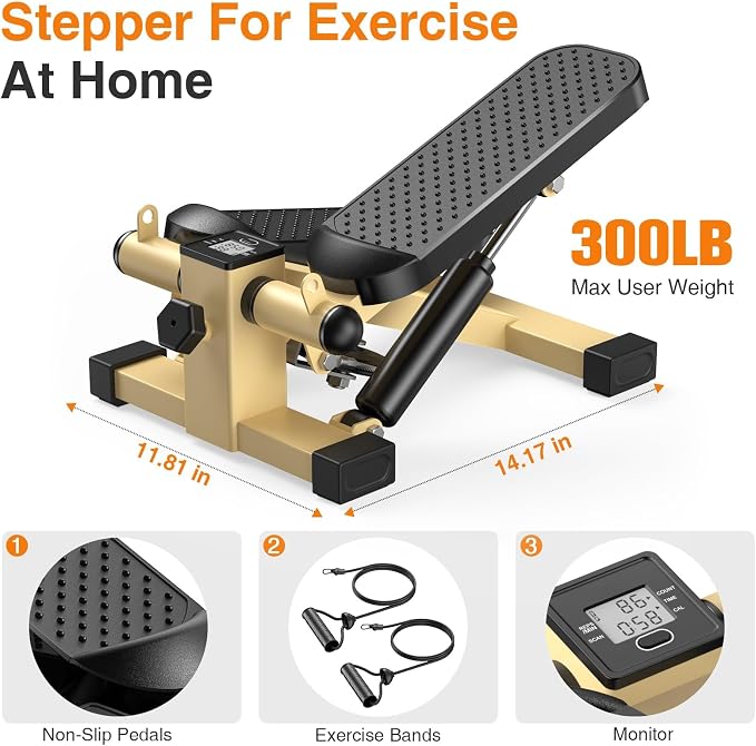 HCOIW Steppers for Exercise at Home - Stair Stepper with Resistance Band, Mini Stepper with 300lb Weight Capacity,