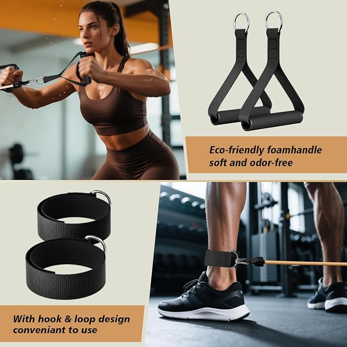 WHATAFIT Resistance Bands with Handles, 5-Level Exercise Bands for Workout | Natural latex,10-50 lbs, stackable to 150,Ankle Straps, Door Anchor,Guide. For Strength, Yoga,Home Gym,Travel & Workout.