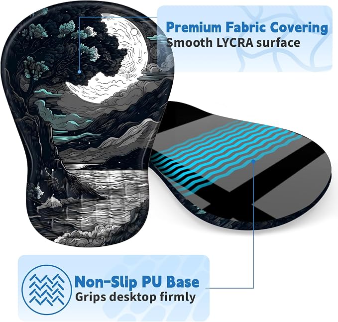 YIWEI Ergonomic Mouse Pad with Wrist Rest for Carpal Tunnel Pain Relief | Memory Foam Wrist Support,Non-Slip Rubber Base, Keyboard Computer Mousepad,Lycra Cloth Surface,Gaming Home Office
