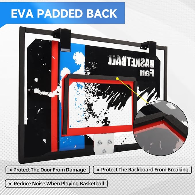 GSE Over-The-Door Basketball Hoop with Basketball & Pump, for Home & Office | Wall-Mounted Basketball Hoop Complete Accessories, Clear Impact-Resistant PC Backboard, PVC Basketball, Several Style Choice