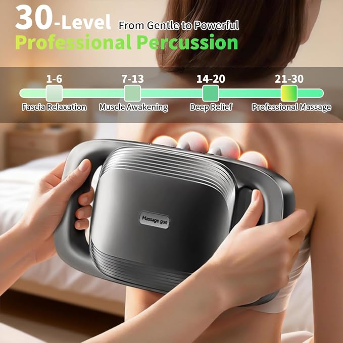 16 Head Massage Gun, 2026 Upgrade Deep Tissue Massager with 48KG Force, 3 Modes & 30 Intensities, Portable and Quiet Percussion Gun for Neck, Back, Legs, Waist, Buttocks Muscle Pain Relief