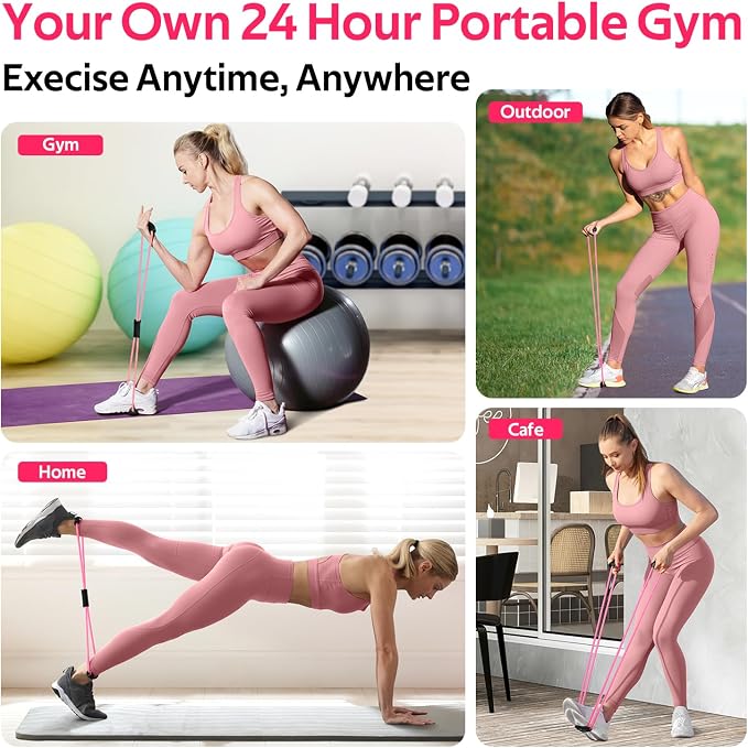 RENRANRING Figure 8 Fitness Resistance Bands with Handles - Exercise Tube Band Set of 3 for Arm and Shoulder Stretch, Rope 8 Word Elastic for Women and Men