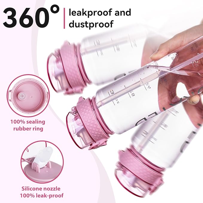 GOPPUS 32oz Clear Water Bottle with Straw & Time Marker, BPA-Free Tritan Leakproof Sports Water Bottle, Wide Mouth for Gym, Travel, Hiking, School & Office