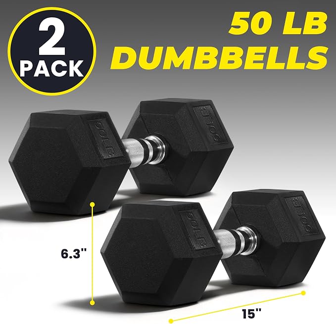 HulkFit Rubber Coated Hex Dumbbells, Anti-Roll Hand Weights Set of 2, Non-Slip Ergonomic Handle Low Odor for Home Gym