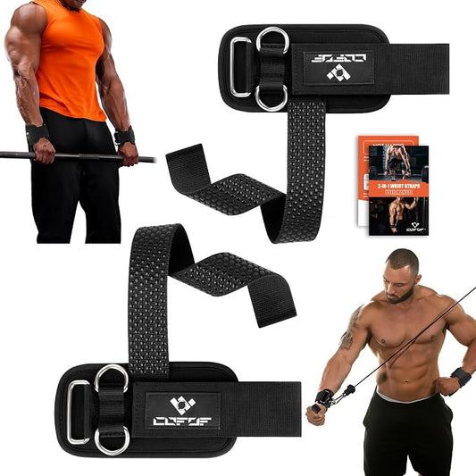 2 In 1 Weight Lifting Strap for Men,Heavy Duty Gym Wrist Strap with D Rings | 8mm Neoprene Padded Non-Slip Lifting Wrist Wraps for Weightlifting, Deadlifting, Cable Machine Workouts & Pull-Ups