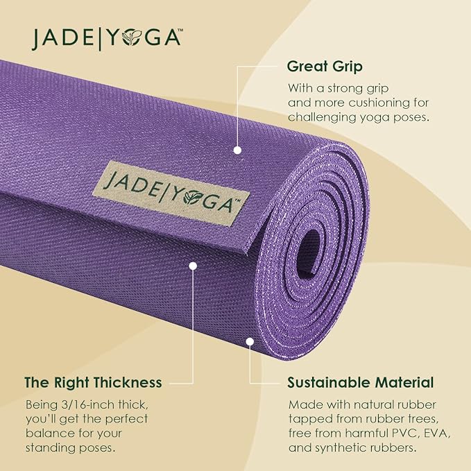 JadeYoga Harmony Yoga Mat - Durable & Thick Gym Fitness Mat, Non-Slip Natural Rubber Yoga Mat - Home Exercise & Stretching Mat, Workout Mat - Yoga, Pilates & Meditation for Women & Men