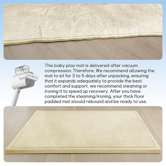 Baby Play Mat for Floor Nursery Rug Muscle Mat Area Rug Playroom Rug 39"x59" Playpen Mat Elastic Foam 1.3" Thick Crawling Mat for Babies,Toddlers, Infants, Kids,Light Beige