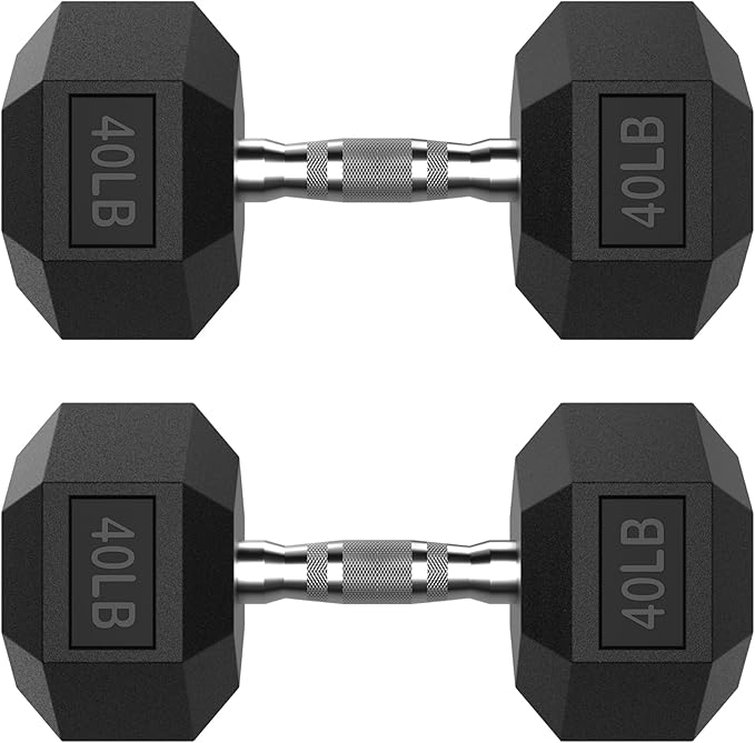HANDBODE Rubber Encased Hex Dumbbell Pair, 2.5-65 lb | Non-Slip Handle Design for Secure & Comfortable Grip, Hand Weights for Strength Training, Fitness & Home Gym