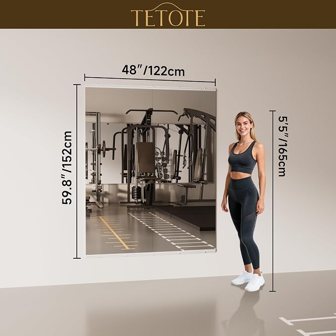 TETOTE Gym Mirrors for Home Gym Wall Large 60" x 24" - 2PCS Workout Exercise Fitness Mirror, Tempered Glass Frameless Full Length Mirror for Garage, Dance Studio, Yoga, Bedroom, Living Room