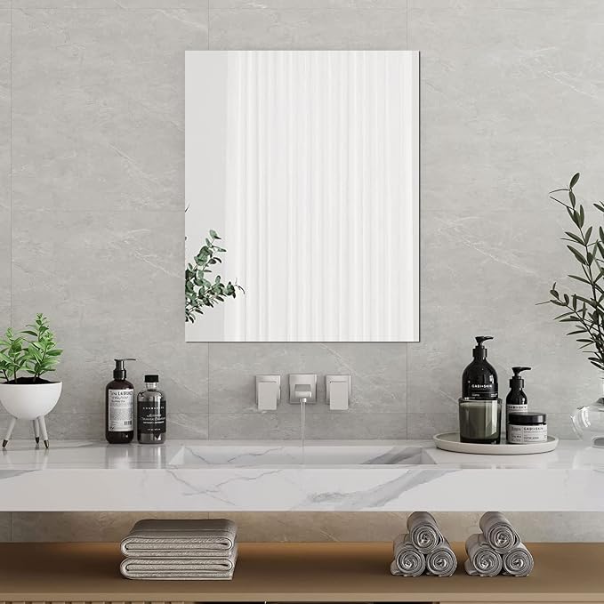 Acrylic Mirror Sheet for Wall, 15.7" x 19.6" x 1Pcs | Large Rectangular Mirror Tiles Frameless Wall Mounted Mirror Self-Adhesive Mirror Stickers for Vanity Bedroom Home Decor