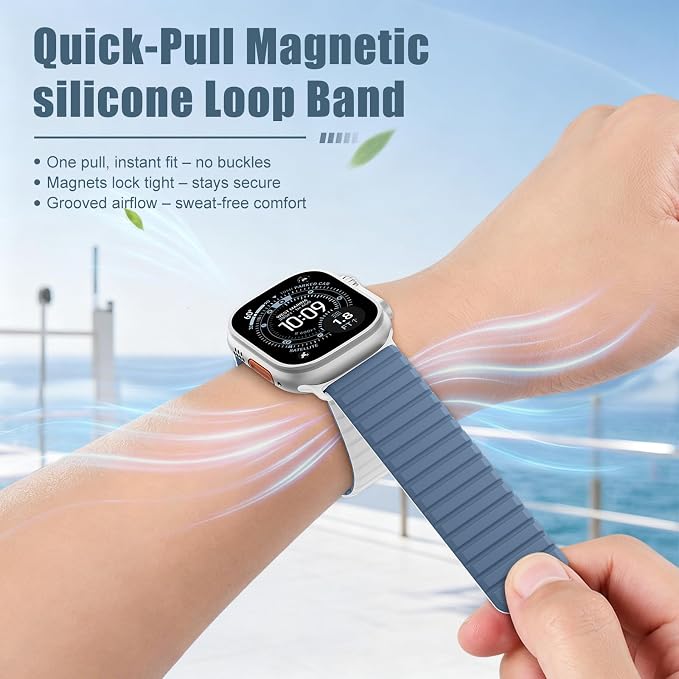 Magnetic Sport Silicone for Apple Watch Ultra 3 2 Band 49mm 46 45 44mm Men | Upgraded Magnet,Two-Tone Design,Waterproof,Soft Loop Strap for iWatch Ultra 3/2 Series 11 10 9 8 7 6 5 4 SE 46mm 45mm 44 49