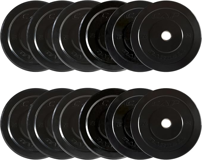 CAP 2-inch Olympic Bumper Plate Weight Set | 100-370 lbs | Multiple Colors | Storage Rack Optional