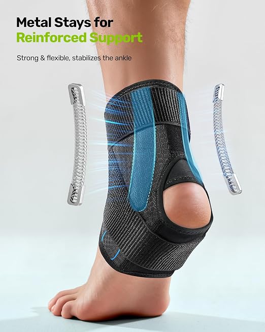 Rakiie Quick Lace Up Ankle Brace with 2 Metal Support Stays, Breathable Stabilizer for Sprained Ankle, Slim Fit Ankle Support for Men & Women, Sports, Running, Basketball (Black, S)