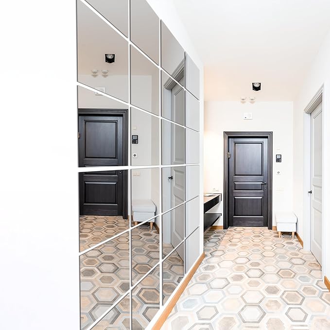 TRAHOME Home Gym Mirror Tiles for Wall, 14"x12"x12PCS Full Length Mirror | HD Tempered Glass, Frameless Workout Mirror for Garage, Bedroom, Living Room, Over The Door