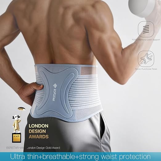 Ultra Thin Back Brace for Men and Women, Lower Back Support Belt with Adjustable Compression Straps, Breathable Lumbar Support Brace, Lightweight Waist Wrap for Work, Lifting, Gym (Gray, Size L)