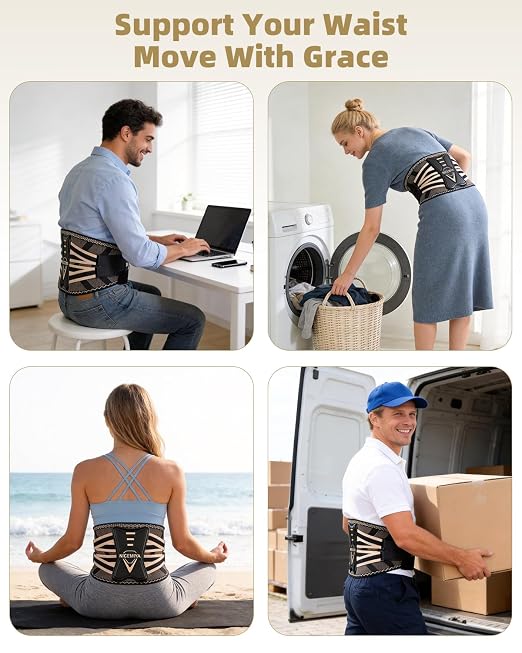 Copper Infused Back Brace for Lower Back Pain Relief, Men & Women | Breathable Adjustable Lumbar Support Belt with 6 Reinforced Stays and Lumbar Pad for Herniated disc, Sciatica
